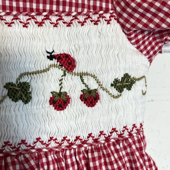 Vintage Smocked Ladybug Girls Dress Sz L (6) - Picture 7 of 11
